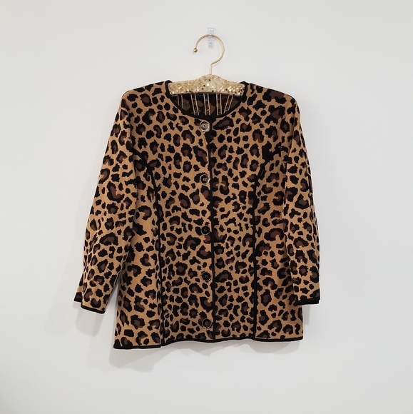 Jones New York Sweaters - Jones New York Leopard Print Button Down Cardigan